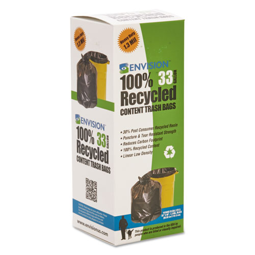 Stout by Envision TOTAL RECYCLED CONTENT PLASTIC TRASH BAGS, 33 GAL, 1.3 MIL, 33" X 40", BROWN/BLACK, 180/CARTON (T3340K13R)
