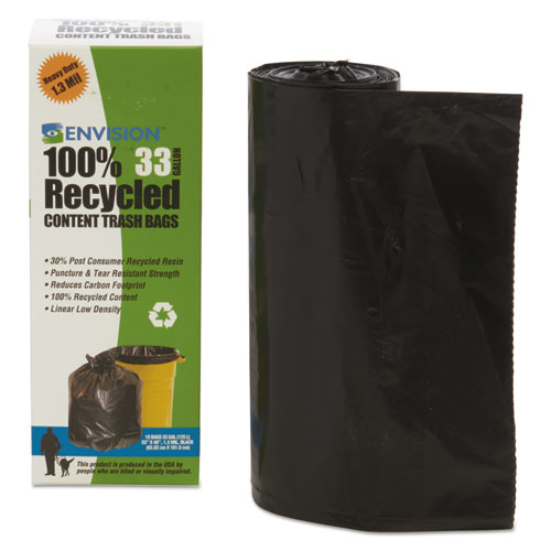 Stout by Envision TOTAL RECYCLED CONTENT PLASTIC TRASH BAGS, 33 GAL, 1.3 MIL, 33" X 40", BROWN/BLACK, 180/CARTON (T3340K13R)