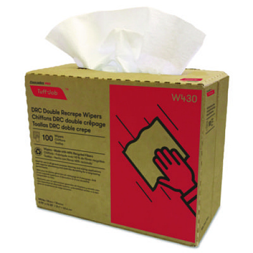 Cascades PRO Tuff-Job Double Recrepe Wipers, 9.75 x 16.5, White, 100/Box, 8 Box/Carton (W430)