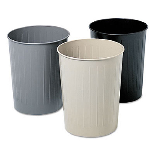 Safco Round Wastebaskets, 23.5 qt, Steel, Black (9604BL)
