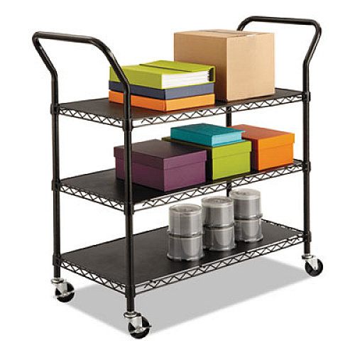 Safco Wire Utility Cart, Three-Shelf, 43.75w x 19.25d x 40.5h, Black (5338BL)