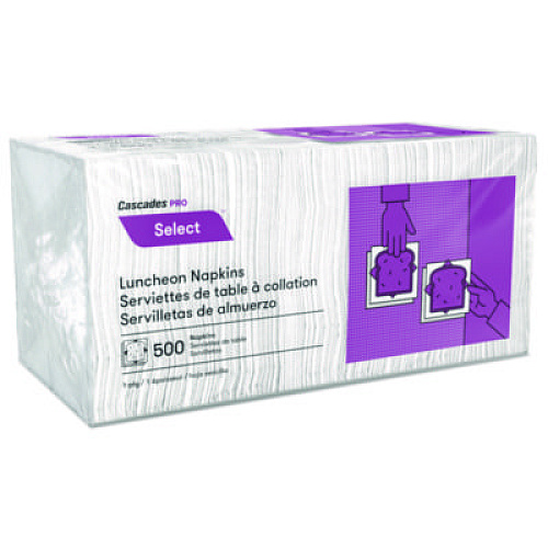 Cascades PRO Select Single Serve Luncheon Napkins, 1-Ply, 12 x 12, White, 500/Pack, 6,000/Carton (N020)