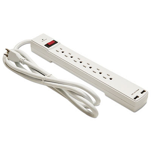 Innovera Surge Protector, 6 Outlets/2 USB Charging Ports, 6 ft Cord, 1080 Joules, White (IVR71660)