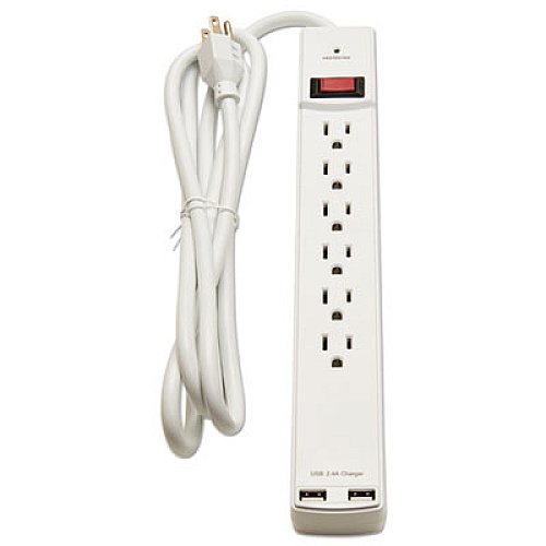 Innovera Surge Protector, 6 Outlets/2 USB Charging Ports, 6 ft Cord, 1080 Joules, White (IVR71660)