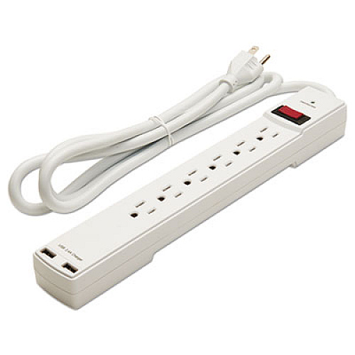 Innovera Surge Protector, 6 Outlets/2 USB Charging Ports, 6 ft Cord, 1080 Joules, White (IVR71660)