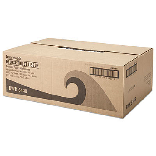 Boardwalk Office Packs Standard Bathroom Tissue, Septic Safe, 2-Ply, White, 350 Sheets/Roll, 48 Rolls/Carton (BWK6148)