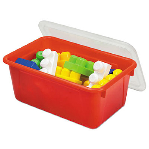 Storex Cubby Bins, Lids Included, 12.25" x 7.75" x 5.13", Assorted Colors, 6/Pack (62406E06C)