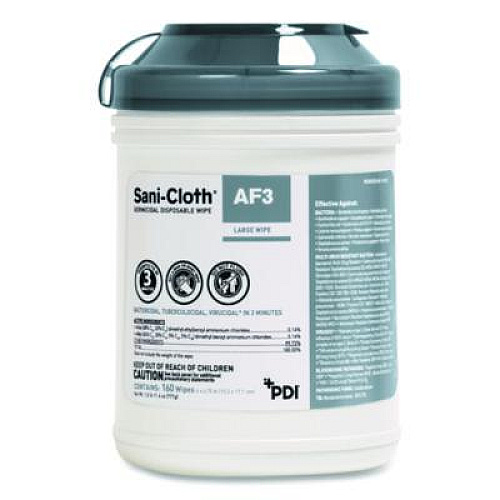 Sani Professional Sani-Cloth AF3 Germicidal Disposable Wipes, 6 x 6.75, White, 160 Wipes/Canister, 12 Canisters/Carton (P13872)