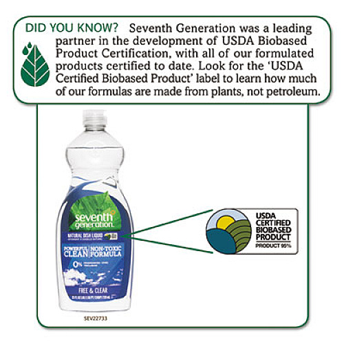 Seventh Generation NATURAL DISHWASHING LIQUID, FREE AND CLEAR, 25 OZ BOTTLE (22733EA)