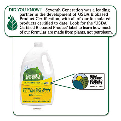 Seventh Generation Natural Automatic Dishwasher Gel, Lemon, Jumbo 70 oz Bottle, 6/Carton (22831CT)