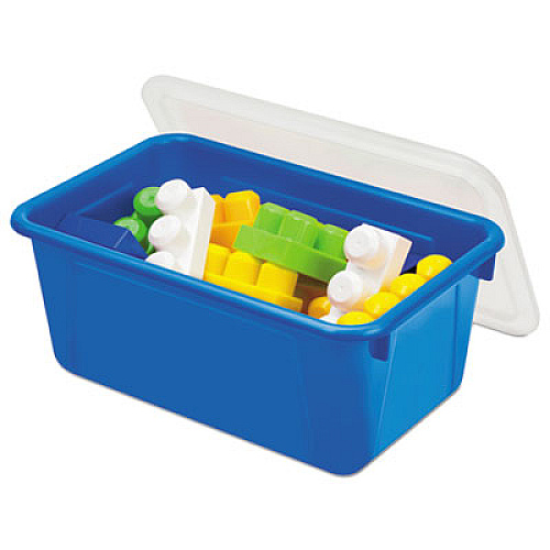 Storex Cubby Bins, Lids Included, 12.25" x 7.75" x 5.13", Blue, 6/Pack (62408U06C)