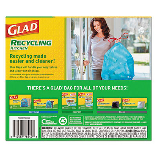 Glad Tall Kitchen Blue Recycling Bags, 13 gal, 0.9 mil, Blue, 180/Carton (78542)