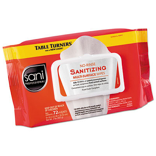 Sani Professional No-Rinse Sanitizing Multi-Surface Wipes, 1-Ply, 8 x 9, Unscented, White, 72 Wipes/Pack, 12 Packs/Carton (M30472)
