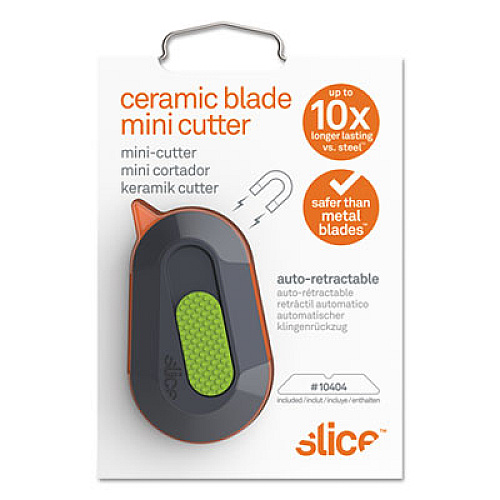 slice Mini Cutters, Replaceable Double-Sided 1.29" Ceramic Zirconium Oxide Blade, 2.5" Nylon Handle, Gray/Green (10514)