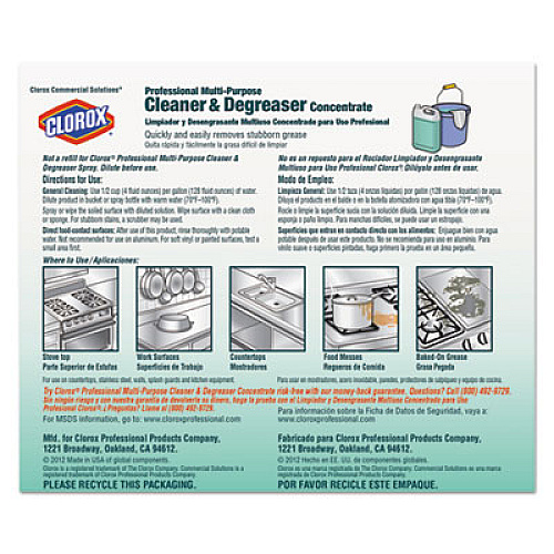 Clorox Professional Multi-Purpose Cleaner and Degreaser Concentrate, 1 gal, 4/Carton (30861CT)