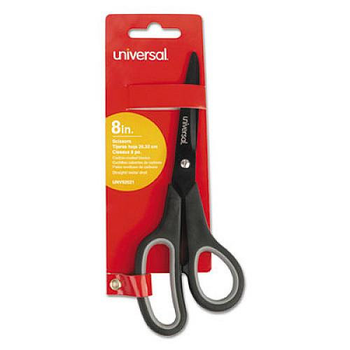 Universal Industrial Carbon Blade Scissors, 8" Long, 3.5" Cut Length, Black/Gray Straight Handle (UNV92021)