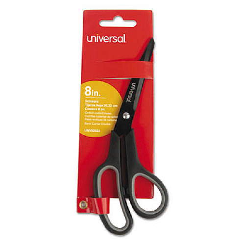 Universal Industrial Carbon Blade Scissors, 8" Long, 3.5" Cut Length, Black/Gray Offset Handle (UNV92022)