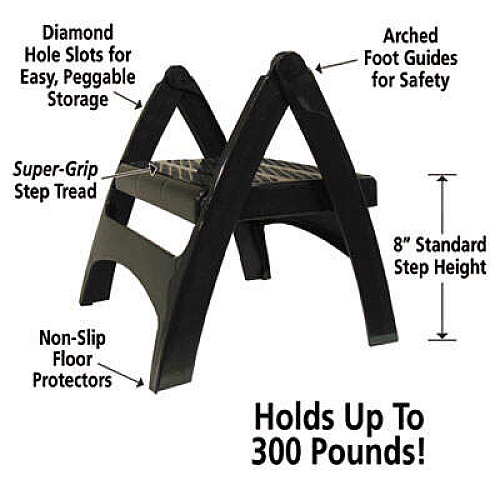 Adams Manufacturing QUIK-FOLD PLASTIC STEP STOOL, 1-STEP, ARCHED FOOT GUIDES, 13 X 13.5 X 12, BLACK (8530023731)