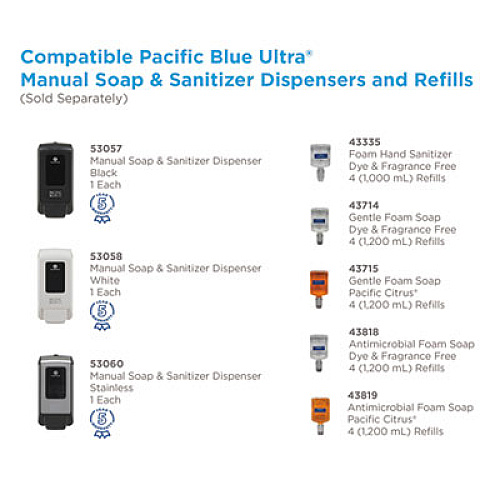 Georgia Pacific Professional Pacific Blue Ultra Foam Soap Manual Dispenser Refill, Pacific Citrus Scent, 1,200 mL, 4/Carton (43715)