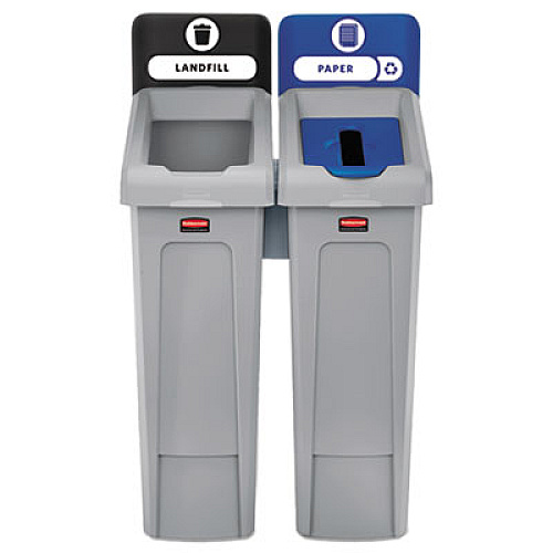 Rubbermaid Commercial Slim Jim Recycling Station Kit, 46 gal, 2-Stream Landfill/Paper (2007915)