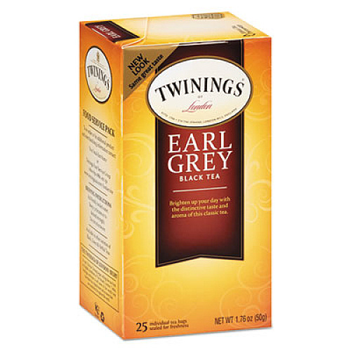 TWININGS Tea Bags, Earl Grey, 1.76 oz, 25/Box (09183)