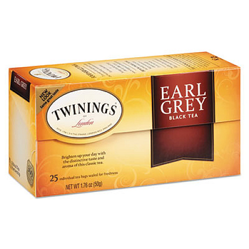 TWININGS Tea Bags, Earl Grey, 1.76 oz, 25/Box (09183)