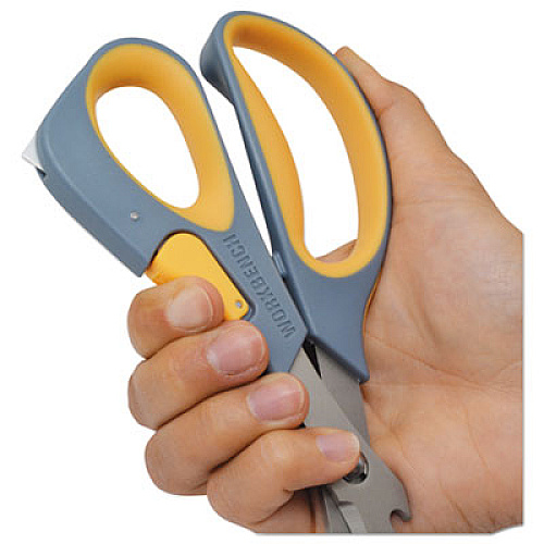 Westcott Titanium Bonded Workbench Shears, 8" Long, 3" Cut Length, Gray/Yellow Offset Handle (16512)
