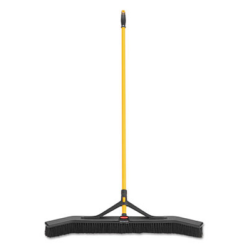 Rubbermaid Commercial Maximizer Push-to-Center Broom, Poly Bristles, 36 x 58.13, Steel Handle, Yellow/Black (2018728)