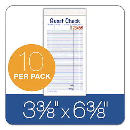 Adams Guest Check Unit Set, Two-Part Carbonless, 6.38 x 3.38, 1/Page, 50 Forms/Pad, 10 Pads/Pack (10450SW)