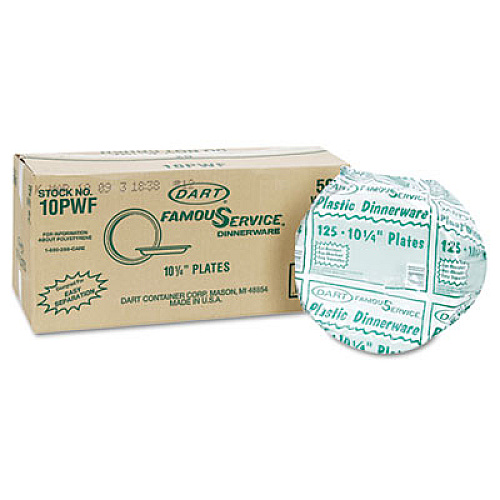 Dart Famous Service Impact Plastic Dinnerware, Plate, 10.25" dia, White, 500/Carton (10PWF)