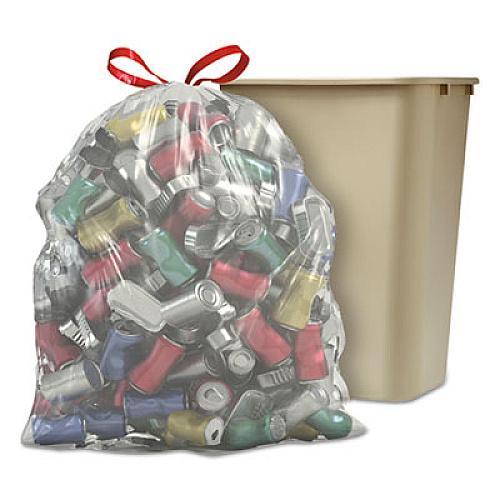 Glad Recycling Tall Kitchen Drawstring Trash Bags, 13 gal, 0.9 mil, 24" x 27.38", Clear, 180/Carton (78543CT)