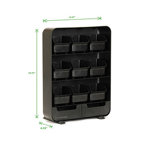Mind Reader Baggy Nine-Drawer Tea Bag and Accessory Holder, 10.24 x 4.33 x 13.11, Black (TBORGBLK)