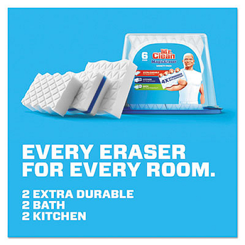 Mr. Clean MAGIC ERASER VARIETY PACK, 2.4" X 4.6", EXTRA DURABLE; BATH; KITCHEN, WHITE/BLUE, 6/PACK, 3 PACKS/CARTON (51098)