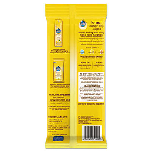 Pledge Lemon Scent Wet Wipes, Cloth, 7 x 10, White, 24/Pack (319250PK)