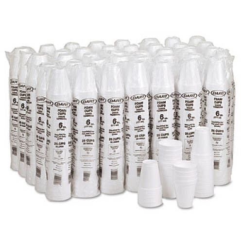 Dart Foam Drink Cups, 6 oz, White, 25/Bag, 40 Bags/Carton (6J6)