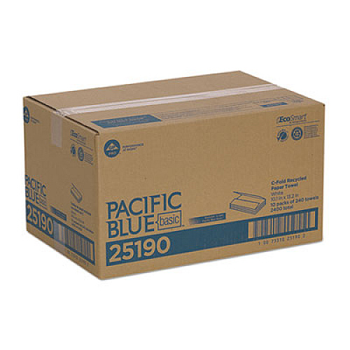 Georgia Pacific Professional Pacific Blue Basic C-Fold Paper Towel, 1-Ply, 10.1 x 12.7, White, 240/Pack, 10 Packs/Carton (25190)