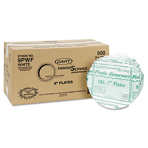 Dart Famous Service Plastic Dinnerware, Plate, 9", White, 125/Pack, 4 Packs/Carton (9PWF)