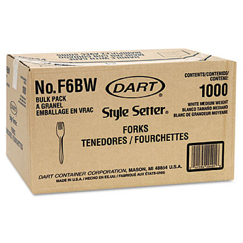 Dart Style Setter Mediumweight Plastic Forks, White, 1000/Carton (F6BW)