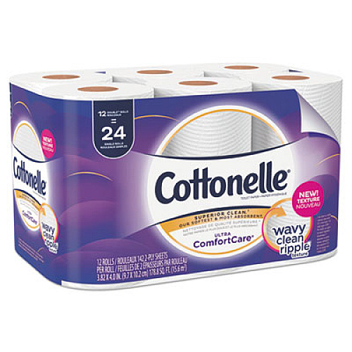 Cottonelle ULTRA COMFORTCARE TOILET PAPER, SOFT TISSUE, SEPTIC SAFE, 2 PLY, 142/ROLL, 12 ROLLS/PACK, 4 PACKS/CARTON (48605)
