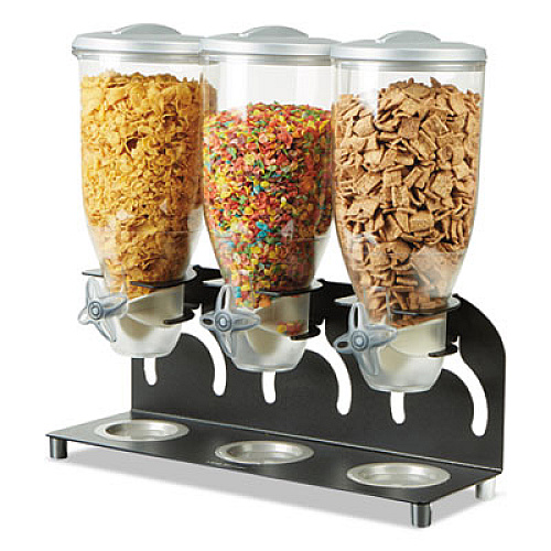 Mind Reader Heavy Duty Metal Cereal Triple Dispenser, 60 oz, 18.5 x 5.93 x 17.25, Black/Clear (KELL300BLK)