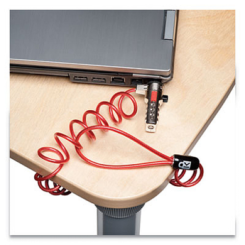 Kensington Portable Combination Laptop Lock, 6ft Steel Cable, Red (64671)