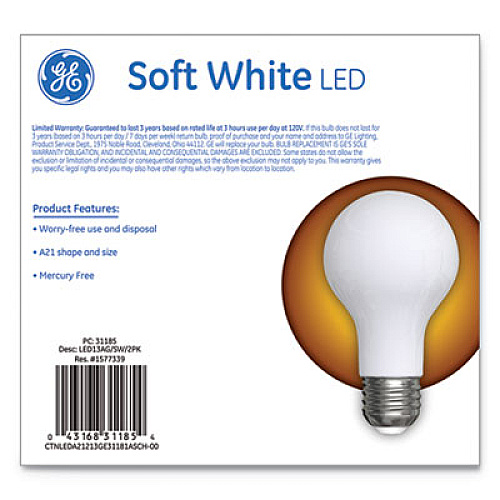 GE Classic LED Soft White Non-Dim A21, 13 W, 2/Pack (31185)