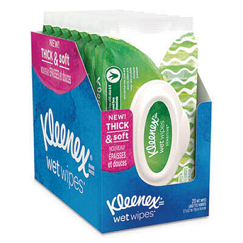 Kleenex 48627CT Wet Wipes Sensitive With Aloe and Vitamin E for Hands and Face