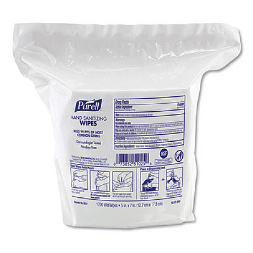 PURELL Hand Sanitizing Wipes, 3-Ply, 8.25 x 14.06, Fresh Citrus Scent, White, 1,700 Wipes/Pouch, 2 Pouches/Carton (921702)