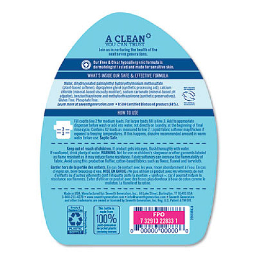 Seventh Generation Natural Liquid Fabric Softener, Free and Clear/Unscented 32 oz Bottle (22833EA)