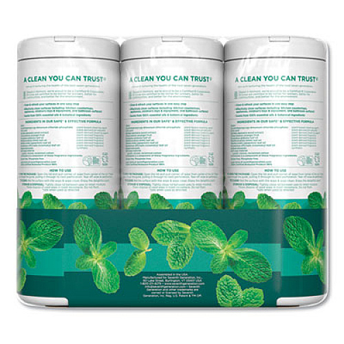 Seventh Generation MULTI PURPOSE WIPES, 7 X 7 1/2, GARDEN MINT, 37 WIPES/CONTAINER, 3 CONTAINER/PK (44689PK)