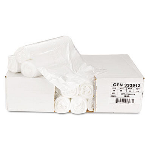 General Supply High-Density Can Liners, 33 gal, 9 mic, 33" x 39", Natural, Perforated Roll, 25 Bags/Roll, 20 Rolls/Carton (333912)