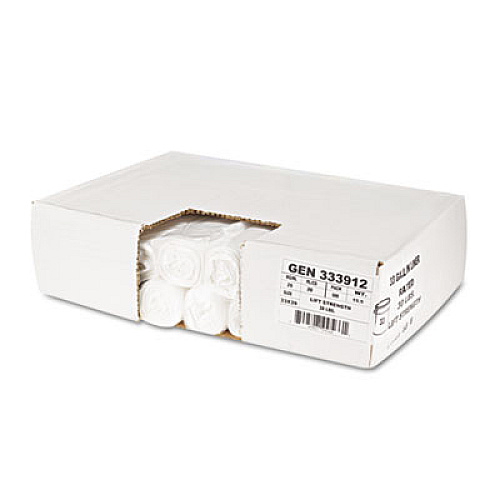 General Supply High-Density Can Liners, 33 gal, 9 mic, 33" x 39", Natural, Perforated Roll, 25 Bags/Roll, 20 Rolls/Carton (333912)
