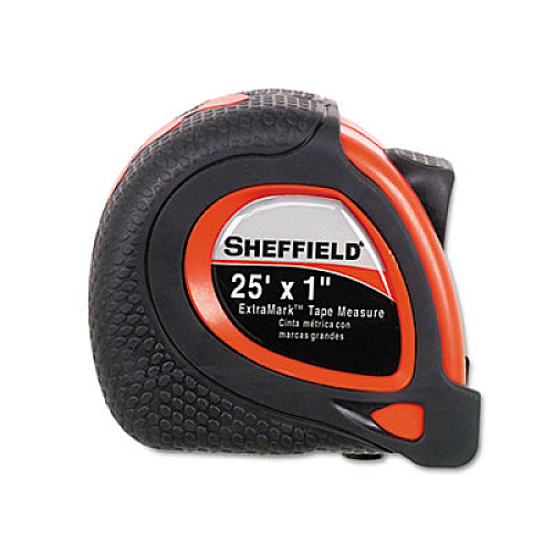 Great Neck Sheffield Extramark Tape Measure, Red With Black Rubber Grip, 1" X 25 Ft (58652)