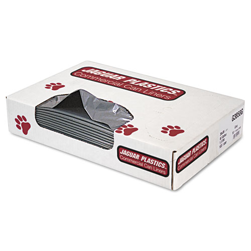 Jaguar Plastics INDUSTRIAL STRENGTH LOW-DENSITY COMMERCIAL CAN LINERS, 60 GAL, 1.3 MIL, 38" X 58", GRAY, 100/CARTON (JAGG3858G)